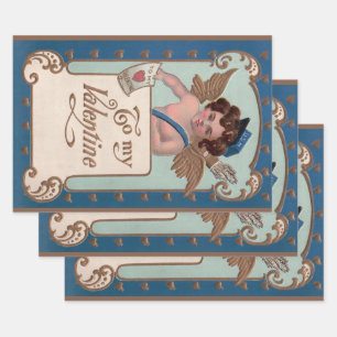 Antik Valentinstag, Cherub mit Liebesbriefen Geschenkpapier Set