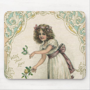 Antik Valentinstag, viktorianisches Mädchen mit Ro Mousepad