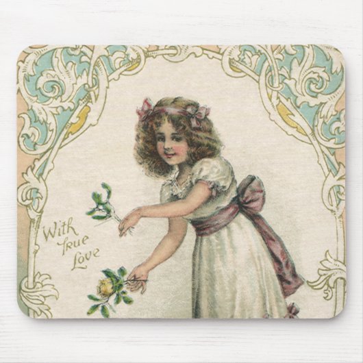 Antik Valentinstag, viktorianisches Mädchen mit Ro Mousepad (Vorne)