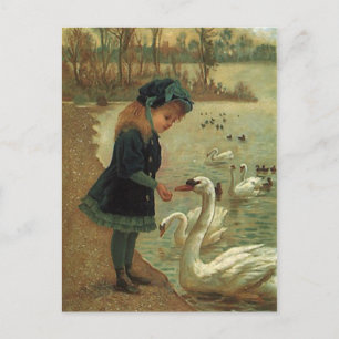 ANTIK VIKTORIA Feeding Trumpeter Schwan POSTKARTE