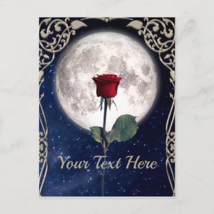Antik, Viktorianisch, Art Deco, Rote Rose, Nachthi Postkarte