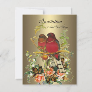 Antik viktorianisch hübsche florale Vögel Bronze Einladung