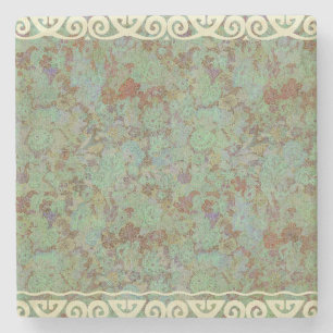 Antik, vintage, aqua, floral, spitze, muster, vikt steinuntersetzer