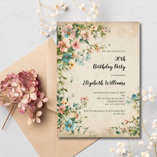 Antik Vintage Blumen Shabby Chic 90. Geburtstag Einladung