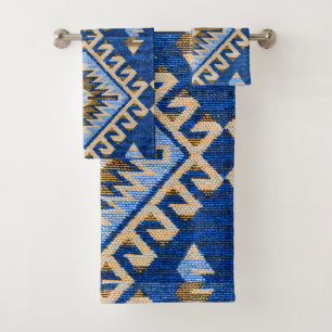 Antik Vintage Oriental Blau Beige Kilim Türkisch Badhandtuch Set