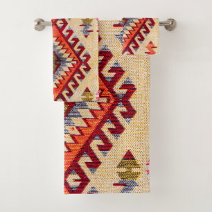 Antik Vintage Oriental Rot Beige Kilim Türkisch Badhandtuch Set