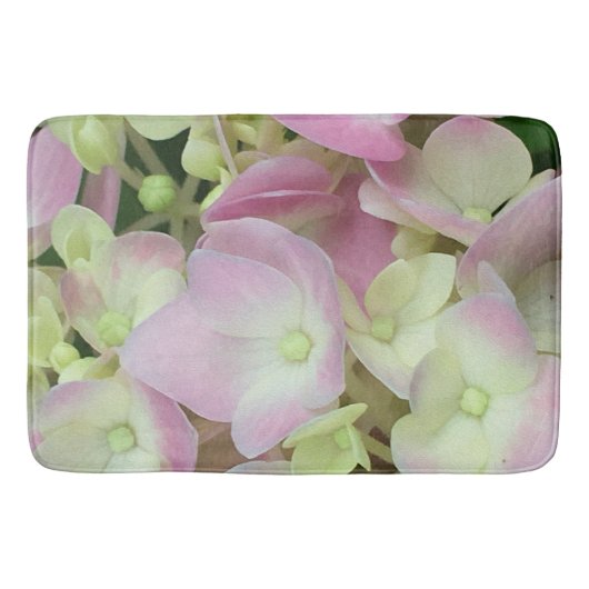 Antik Weiß und Dusty Pink Hydrangea Petals Badematte (Vorderseite)