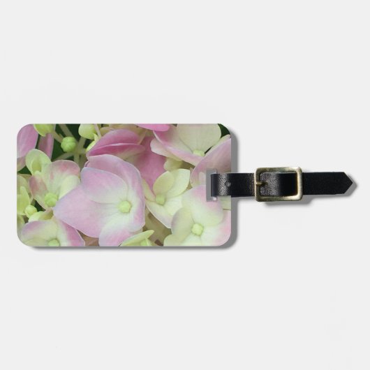 Antik Weiß und Dusty Pink Hydrangea Petals Gepäckanhänger (Vorderseite horizontal)
