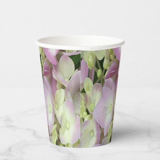 Antik Weiß und Dusty Pink Hydrangea Petals Pappbecher (Rechts)