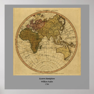 Antik William Faden 1786 Osthalbkugel Karte Poster