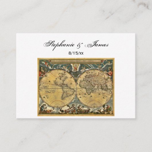 Antik World Map White #2 Escortkarten Platzkarte (Vorderseite)