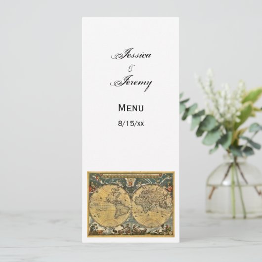 Antik World Map White #2 Menu Cards Einladung (Stehend Vorderseite)