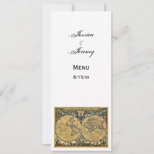 Antik World Map White #2 Menu Cards Einladung (Vorderseite)