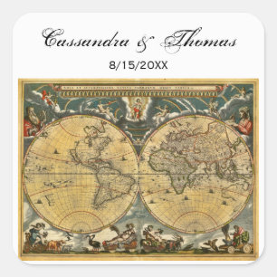 Antik World Map White BG Umschlag Aufkleber