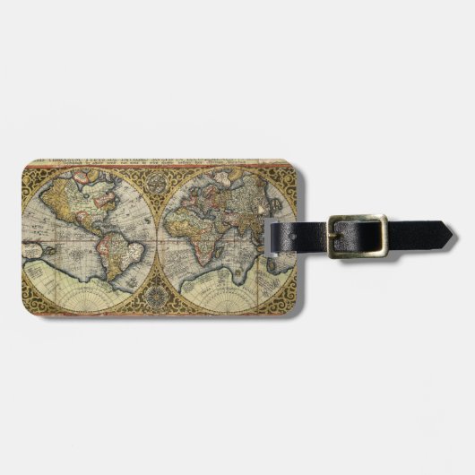 Antike 1590 Weltkarte Gepäckanhänger (Vorderseite horizontal)