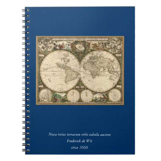 Antike 1660 Weltkarte von Frederick de Wit Notizblock (Vorderseite)