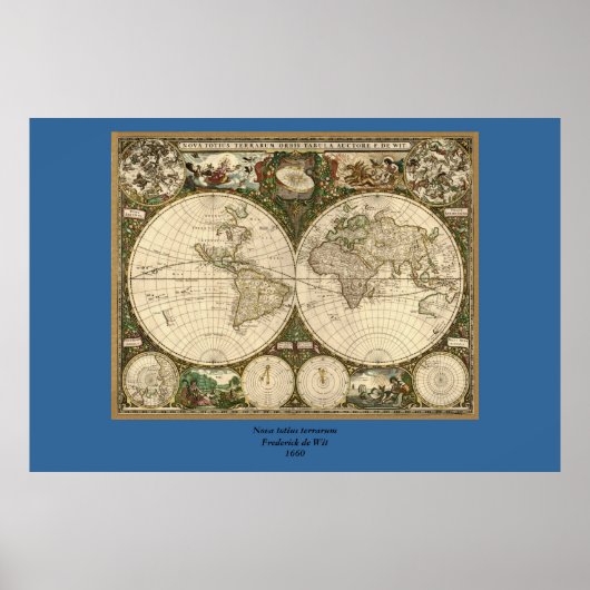 Antike 1660 Weltkarte von Frederick de Wit Poster (Vorne)