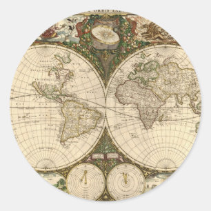 Antike 1660 Weltkarte von Frederick de Wit Runder Aufkleber