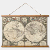 Antike 1660 Weltkarte von Frederick de Wit Wandteppich Mit Holzrahmen (Vorne)