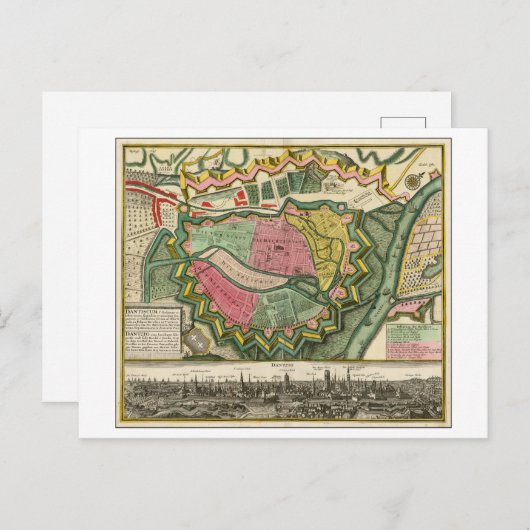 Antike 1730 Karte Danzig, Polen, (Vorne/Hinten)