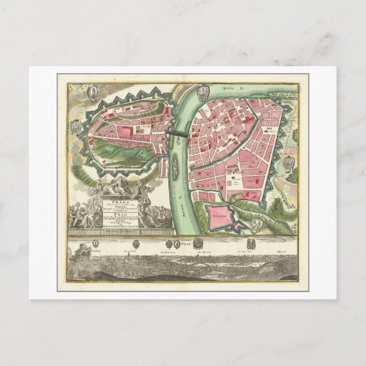 Antike 1730 Karte von Prag, Tschechische Republik, (Vorderseite)