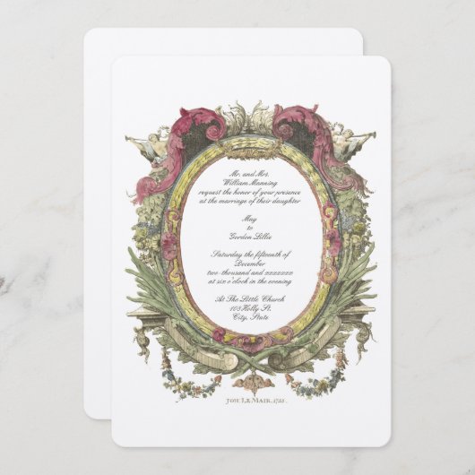 Antike 1755 Barock Rokoko Oval Einladung (Vorne/Hinten)