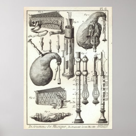 Antike 1769 Bagpipe & Wind Instruments Poster (Vorne)