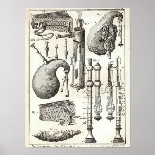 Antike 1769 Bagpipe & Wind Instruments Poster (Vorne)