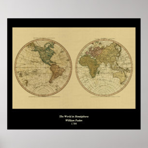 Antike 1786 Weltkarte von William Faden Poster