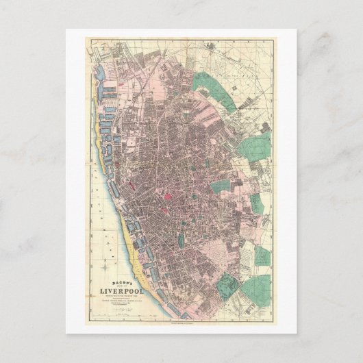 Antike 1890 Karte von Liverpool, England, (Vorderseite)