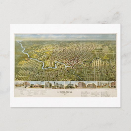 Antike 1891 Karte von Houston, Texas, Postkarte (Vorderseite)