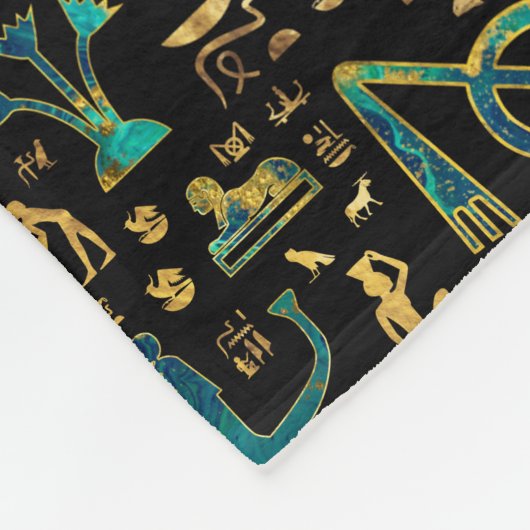 Antike ägyptische Hieroglyphen Marmor und Gold Fleecedecke (Ecke)