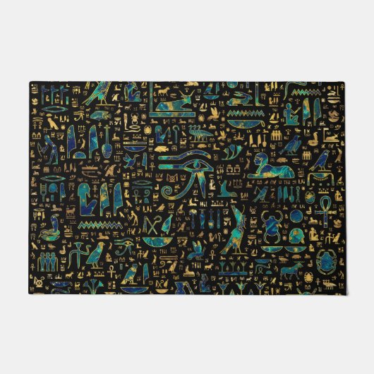 Antike ägyptische Hieroglyphen Marmor und Gold Fußmatte (Vorderseite)