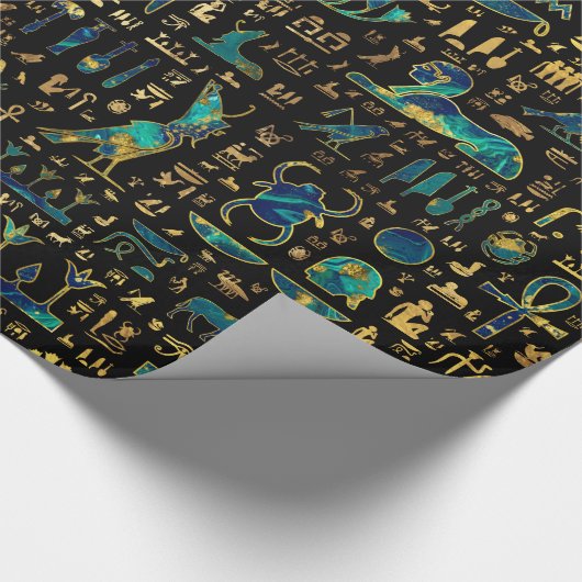 Antike ägyptische Hieroglyphen Marmor und Gold Geschenkpapier (Ecke)
