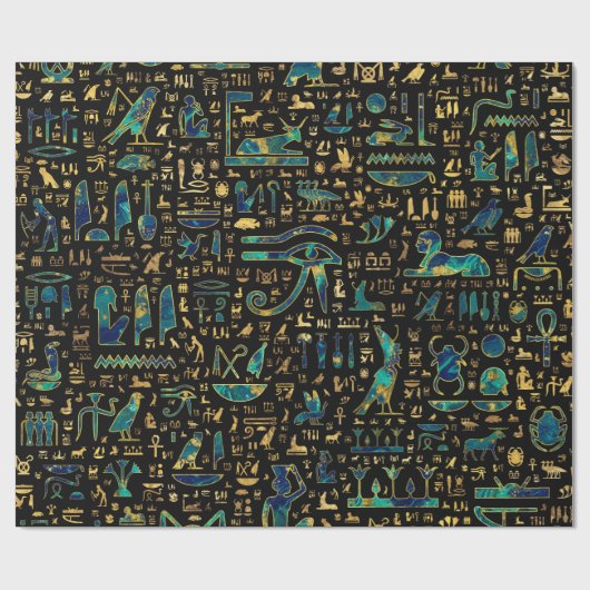 Antike ägyptische Hieroglyphen Marmor und Gold Geschenkpapier (Flach)