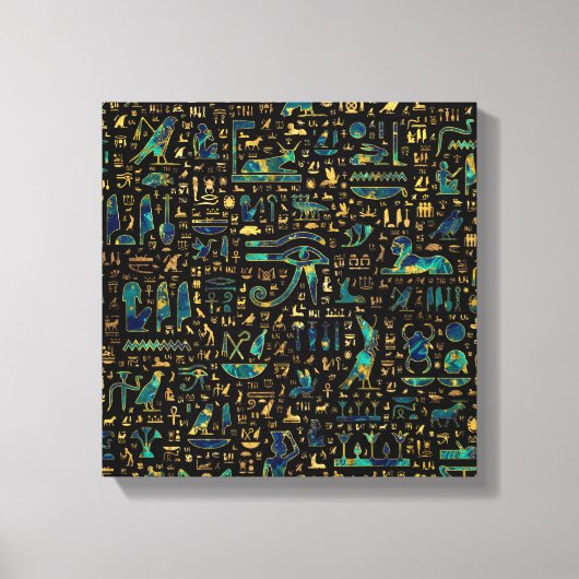Antike ägyptische Hieroglyphen Marmor und Gold Leinwanddruck (Vorderseite)