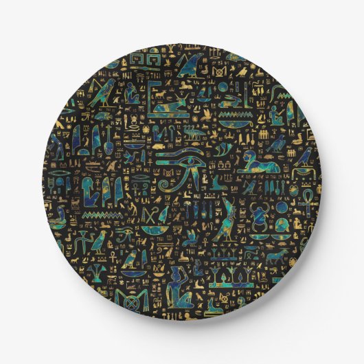 Antike ägyptische Hieroglyphen Marmor und Gold Pappteller (Vorderseite)