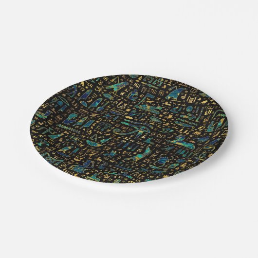 Antike ägyptische Hieroglyphen Marmor und Gold Pappteller (Schrägansicht)