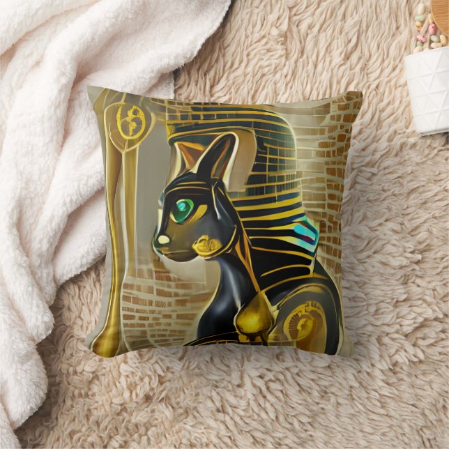 Antike ägyptische Katze Goddess Bastet AI Art Kissen (Decke)