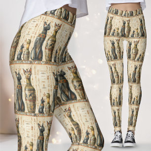 Antike ägyptische Katzen-Göttin & Hieroglyphen im  Leggings
