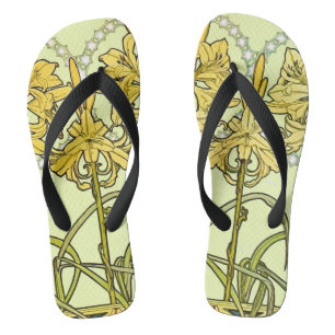 Antike Alphonse Mucha Art Nouveau Lilien Muster Badesandalen