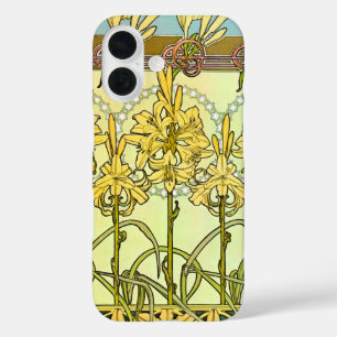 Antike Alphonse Mucha Art Nouveau Lilien Muster iPhone 16 Hülle