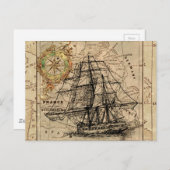 Antike Alte Frankreich Karte & Schiff (Vorne/Hinten)