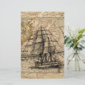 Antike Alte Frankreich Karte & Schiff (Stehend Vorderseite)