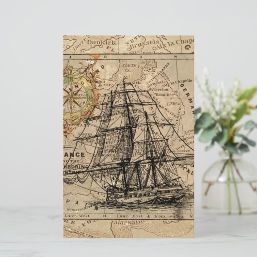 Antike Alte Frankreich Karte & Schiff (Stehend Vorderseite)