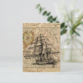 Antike Alte Frankreich Karte & Schiff (Stehend Vorderseite)