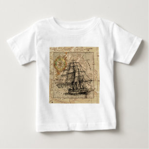 Antike Alte Frankreich Karte & Schiff Baby T-shirt