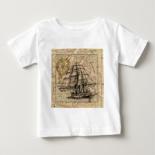 Antike Alte Frankreich Karte & Schiff Baby T-shirt (Vorderseite)