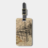 Antike Alte Frankreich Karte & Schiff Gepäckanhänger (Vorderseite vertikal)