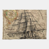 Antike Alte Frankreich Karte & Schiff Handtuch (Horizontal)